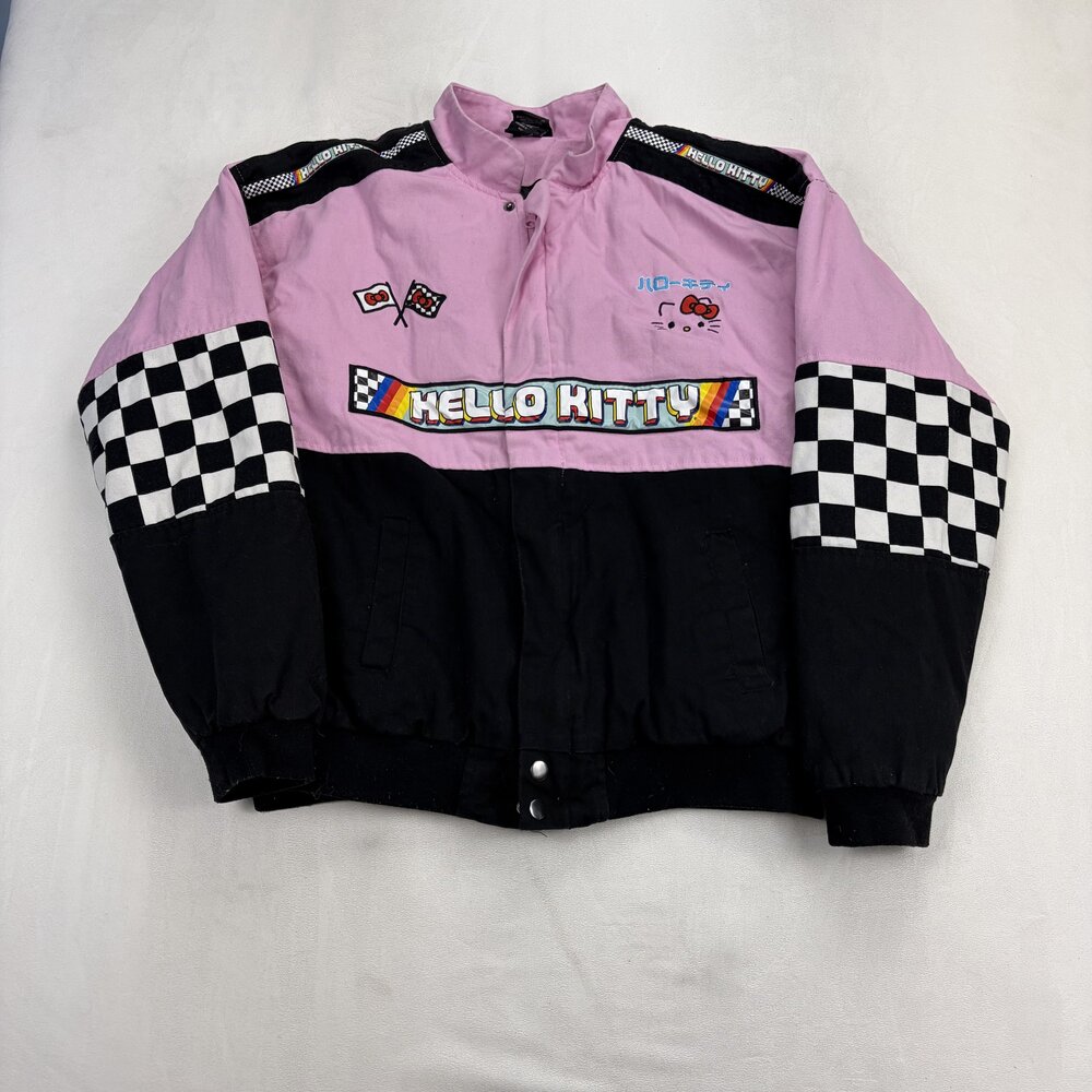 Hello Kitty Racing Jacket Pink/Black Checkerboard Women's S - Picture 2 of 10